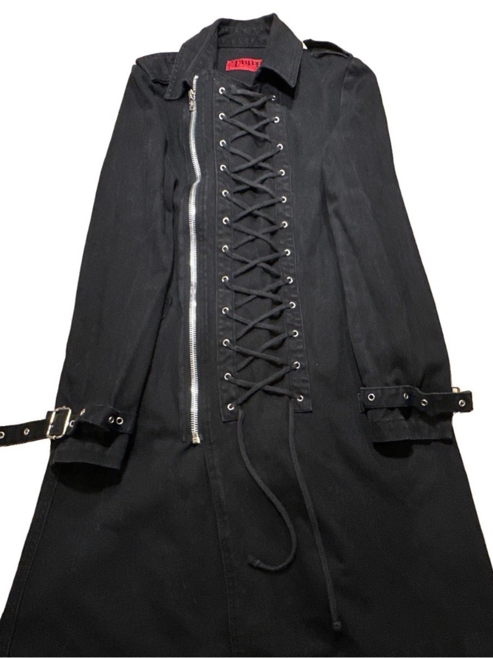 Vintage Tripp NYC Goth Steampunk Black Corset Womens Medium Trench Coat Jacket